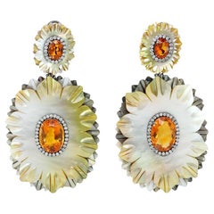 Silvia Furmanovich 18k White Gold Mother of Pearl Citrine Diamond Flower Earring