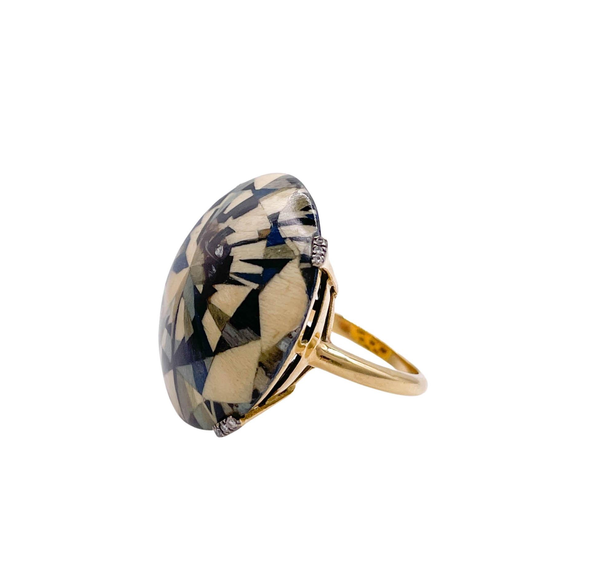 Women's Silvia Furmanovich 18K Yellow Gold Diamond Marquetry Wood Ring