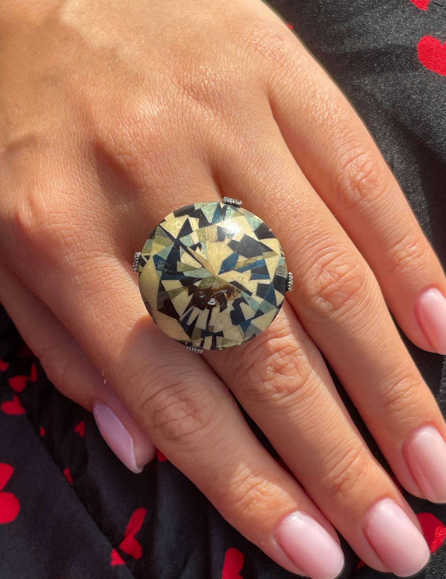 Silvia Furmanovich 18K Yellow Gold Diamond Marquetry Wood Ring 4