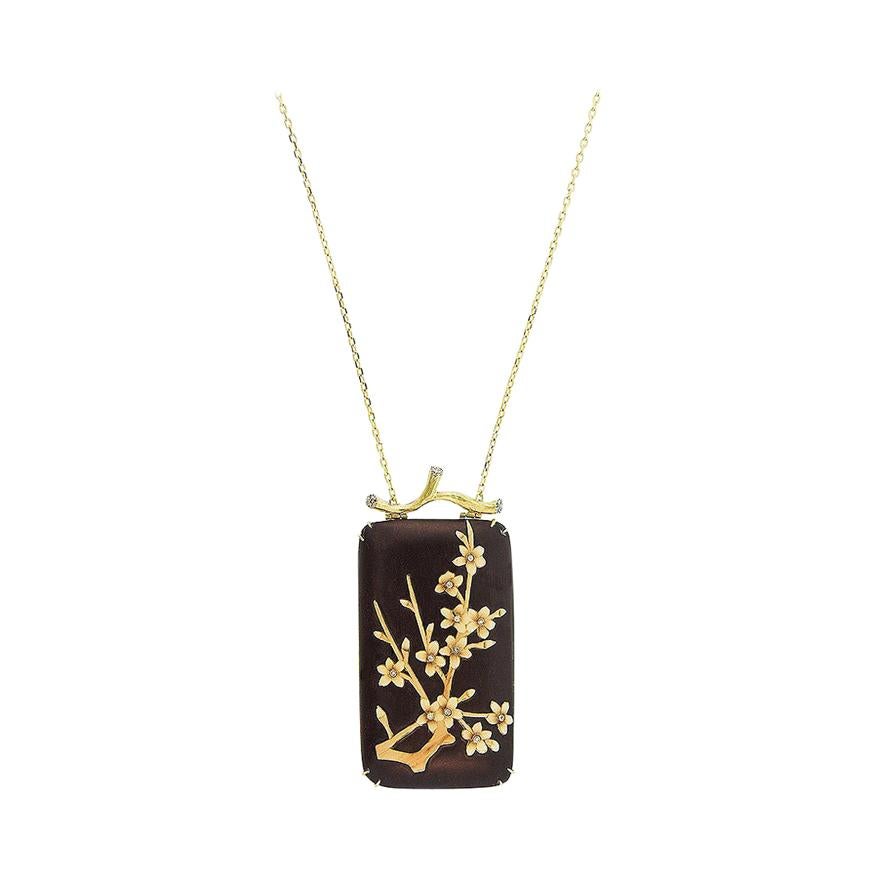 Silvia Furmanovich Brown Floral Marquetry Necklace