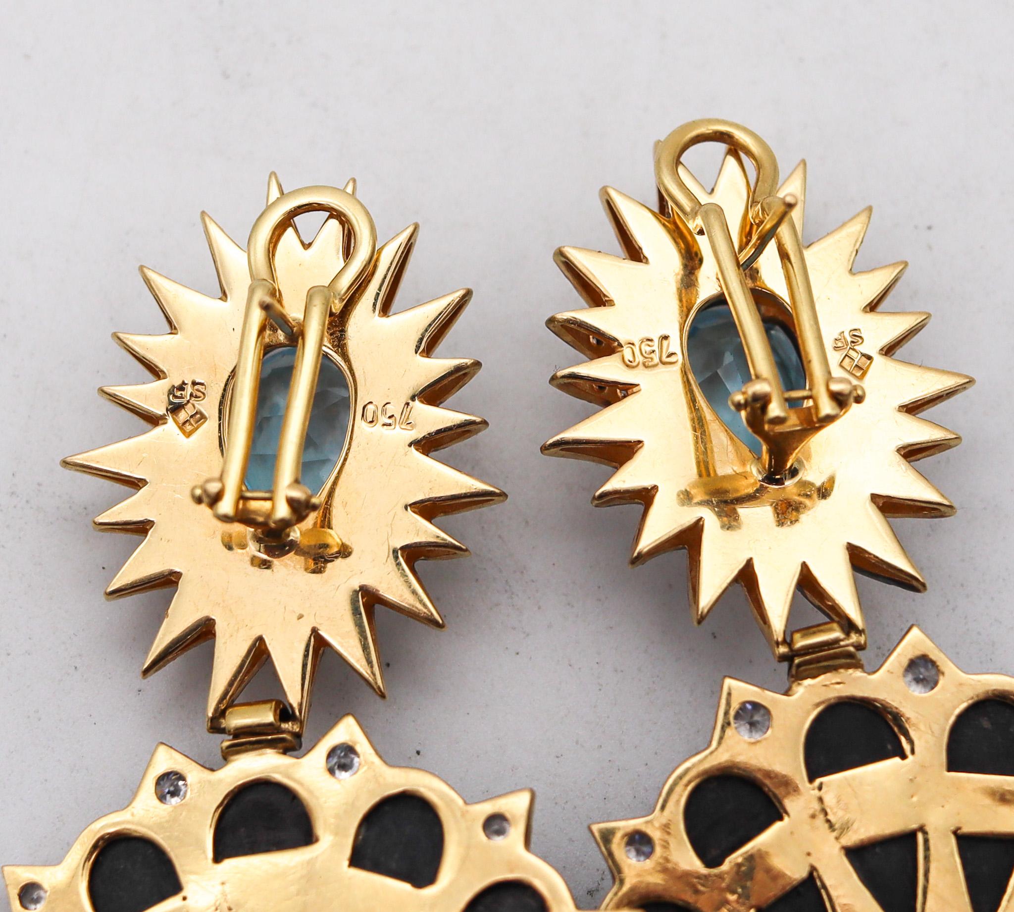 Silvia Furmanovich Dangle Drop Earrings 18Kt Gold 18.61 Ctw In Diamonds & Gems For Sale 1