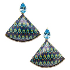 Silvia Furmanovich Egypt Marquetry Fan Earrings, Blue Topaz, Diamonds & 18K Gold