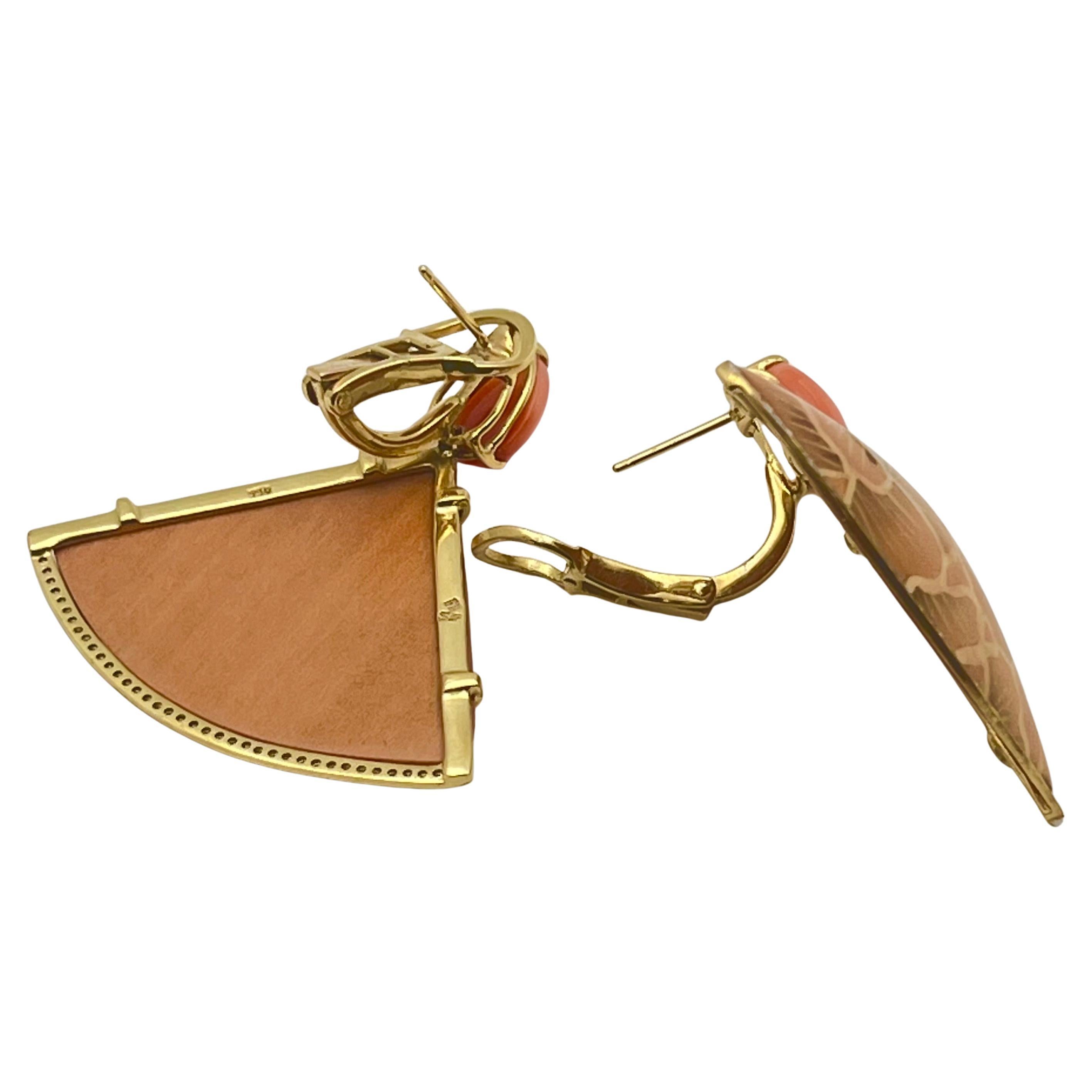 Brilliant Cut Silvia Furmanovich Pink Opal Diamond Marquetry Wood Drop Earrings For Sale