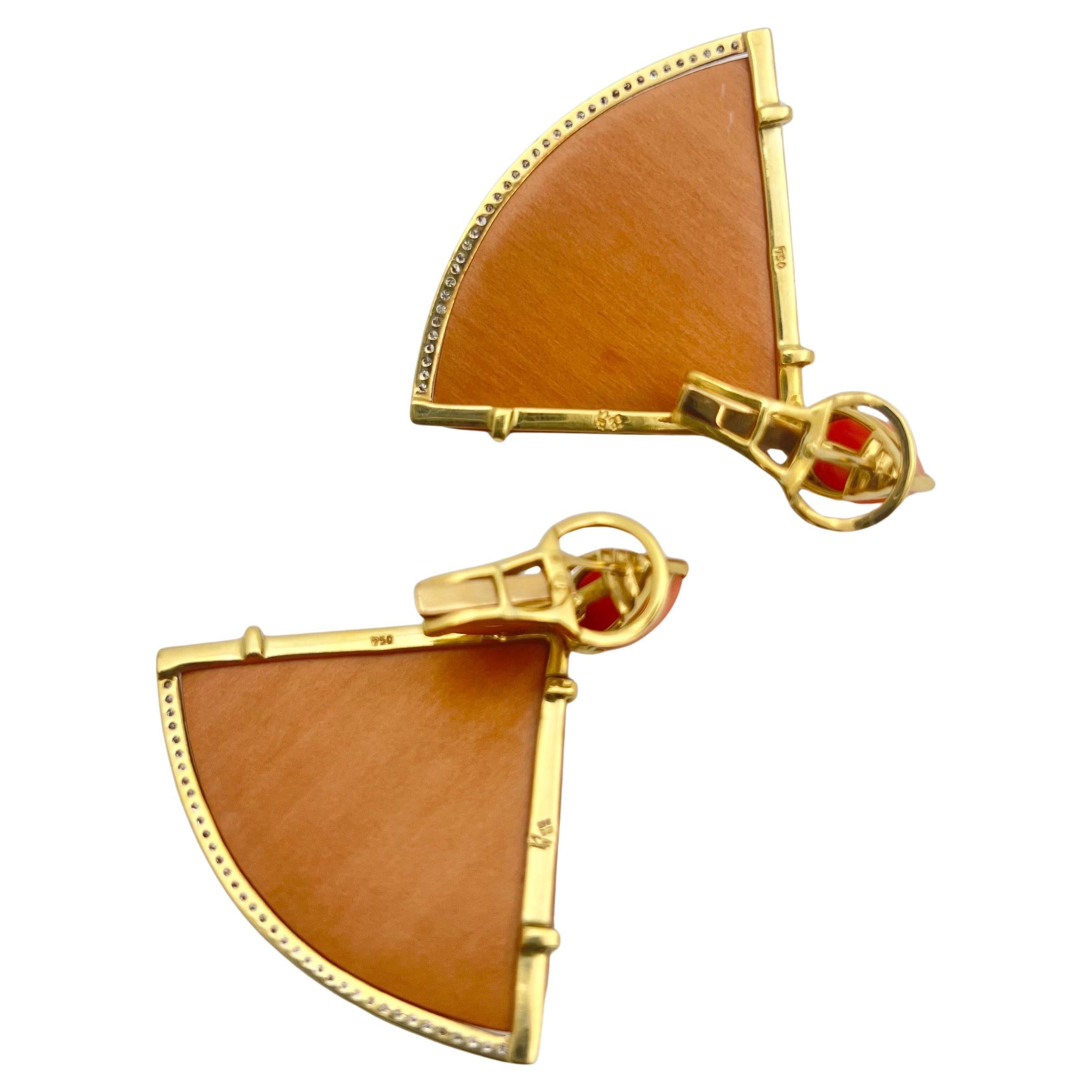 Silvia Furmanovich Pink Opal Diamond Marquetry Wood Drop Earrings In Excellent Condition For Sale In Palm Beach, FL