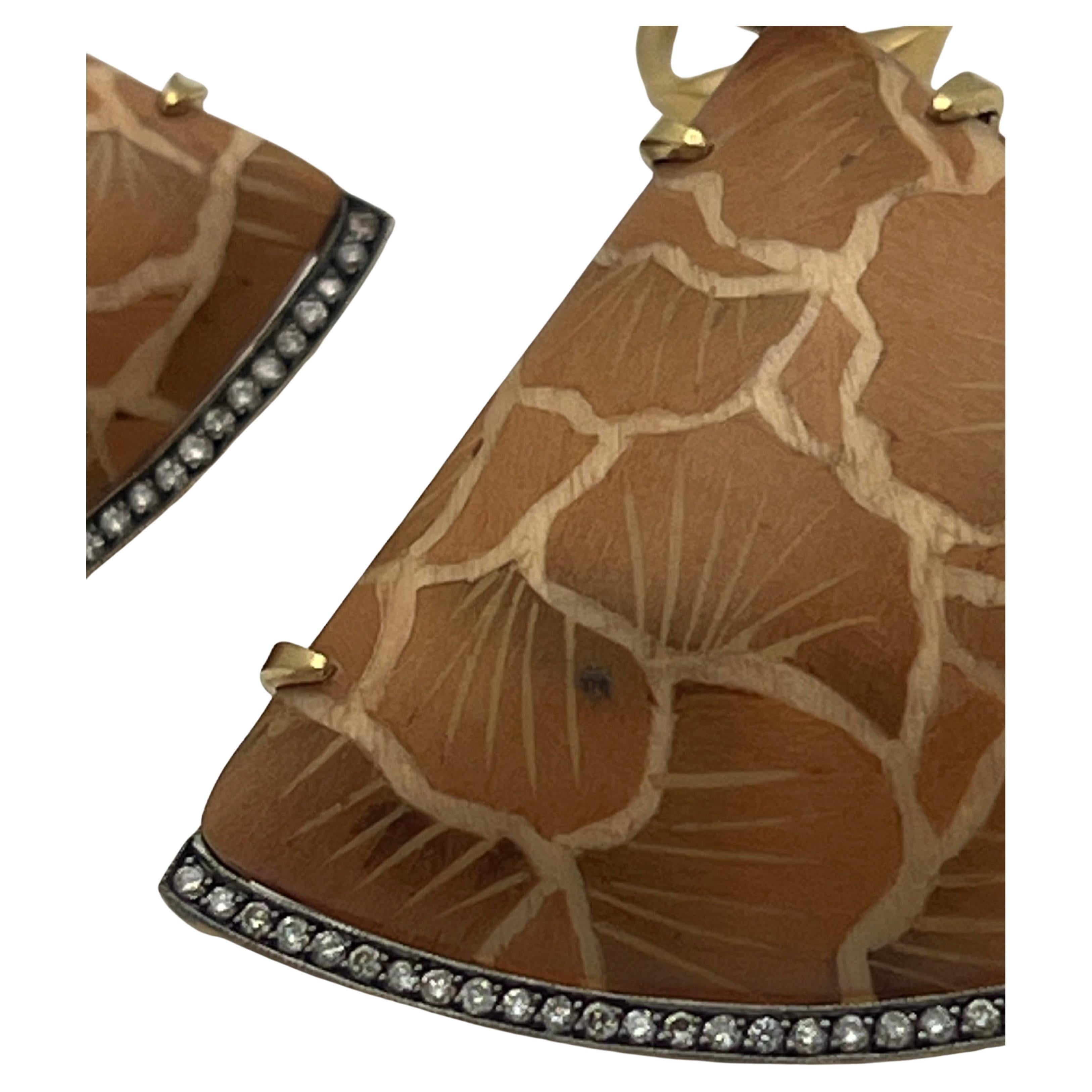 Silvia Furmanovich Pink Opal Diamond Marquetry Wood Drop Earrings For Sale 1