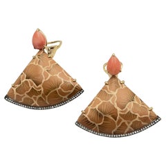 Silvia Furmanovich Pink Opal Diamond Marquetry Wood Drop Earrings