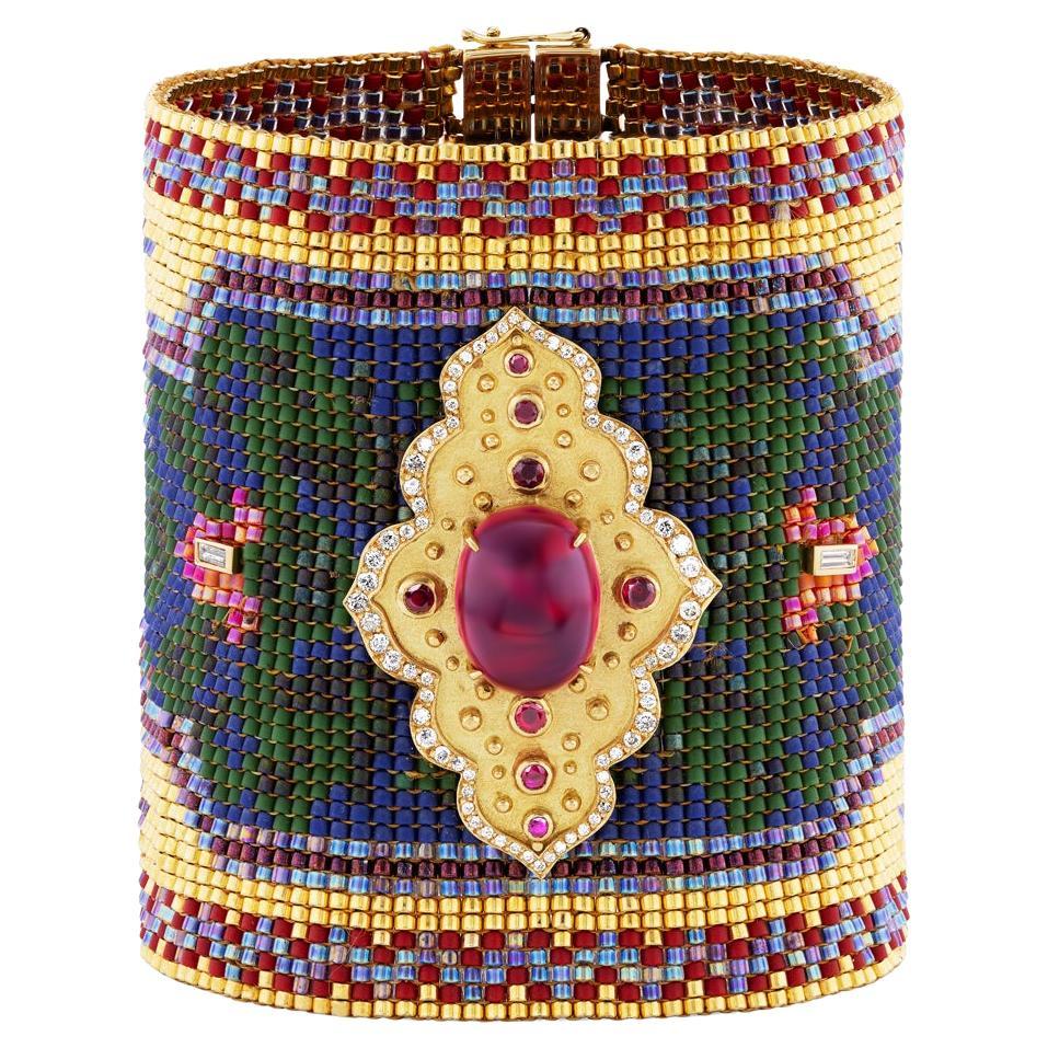 Silvia Furmanovich Silk Road Porcelain Bead Tourmaline, Diamond 
Ruby Bracelet For Sale