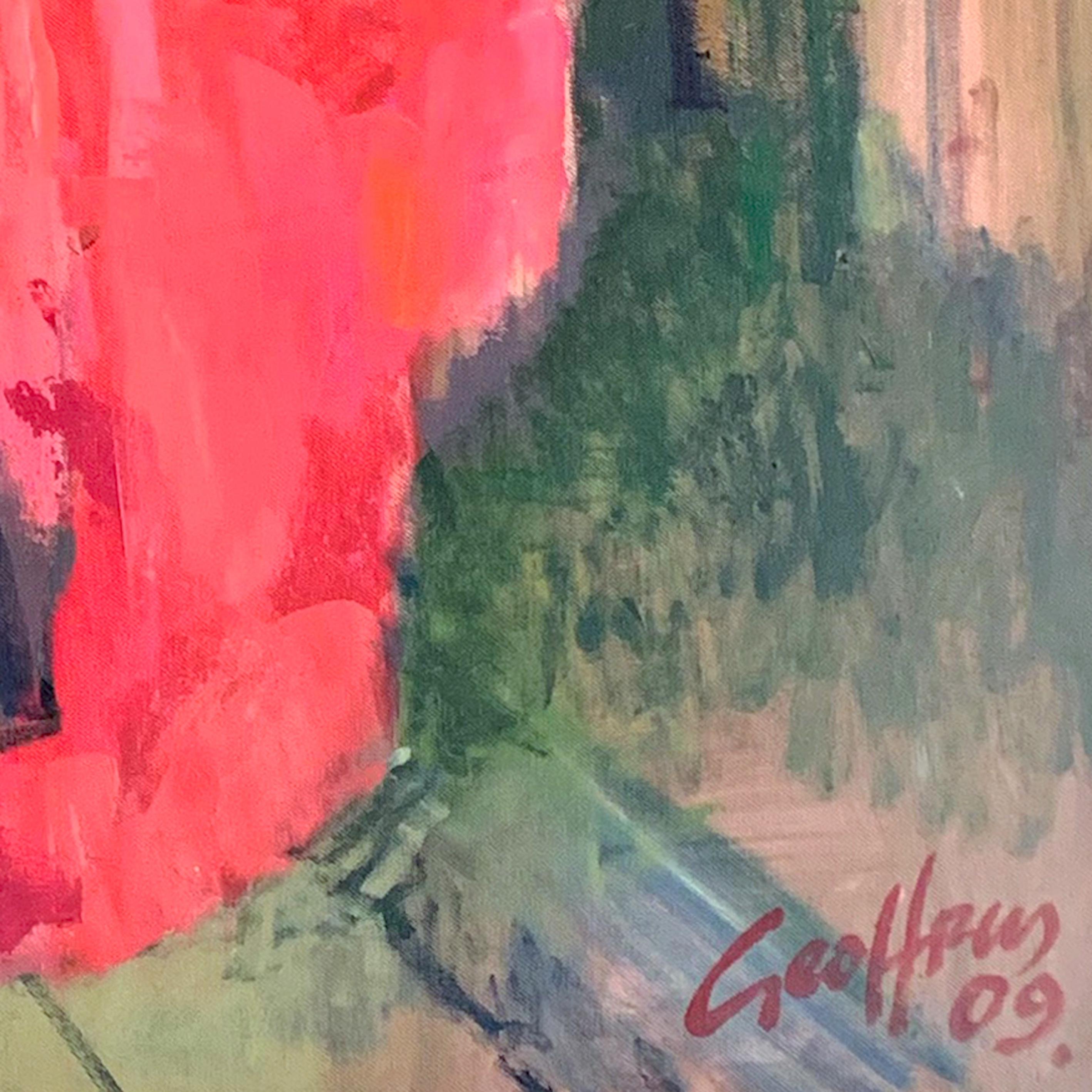 Dipinto a mano Silvia in abito rosso, Geoffrey Humphries in vendita