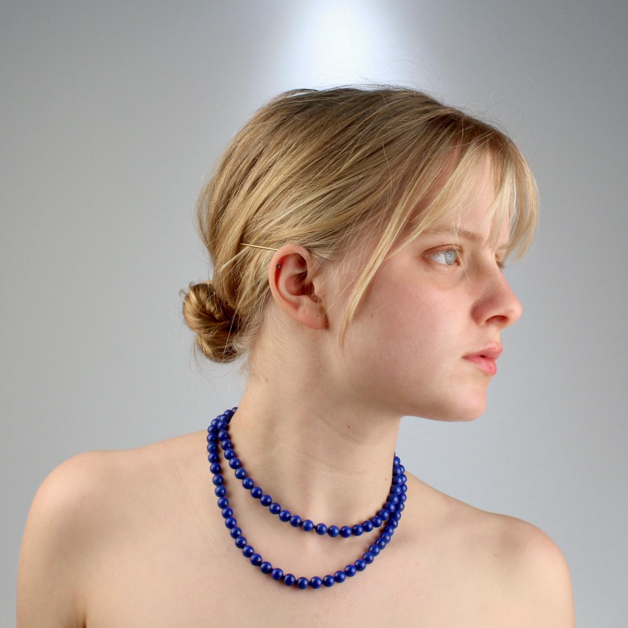Silvia Kelly Opernlänge-Halskette aus 18 Karat Gold und Lapislazuli mit Perlen im Angebot 7