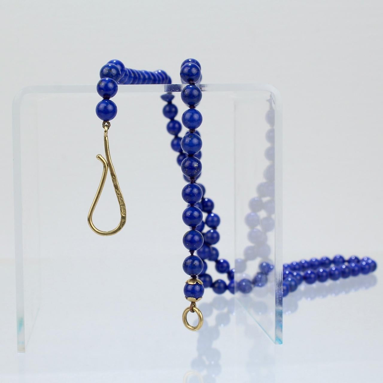 Women's Silvia Kelly 18 Karat Gold and Lapis Lazuli Beaded Opera Length Necklace For Sale