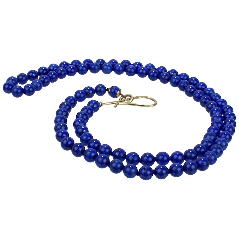 Silvia Kelly 18 Karat Gold and Lapis Lazuli Beaded Opera Length Necklace For Sale