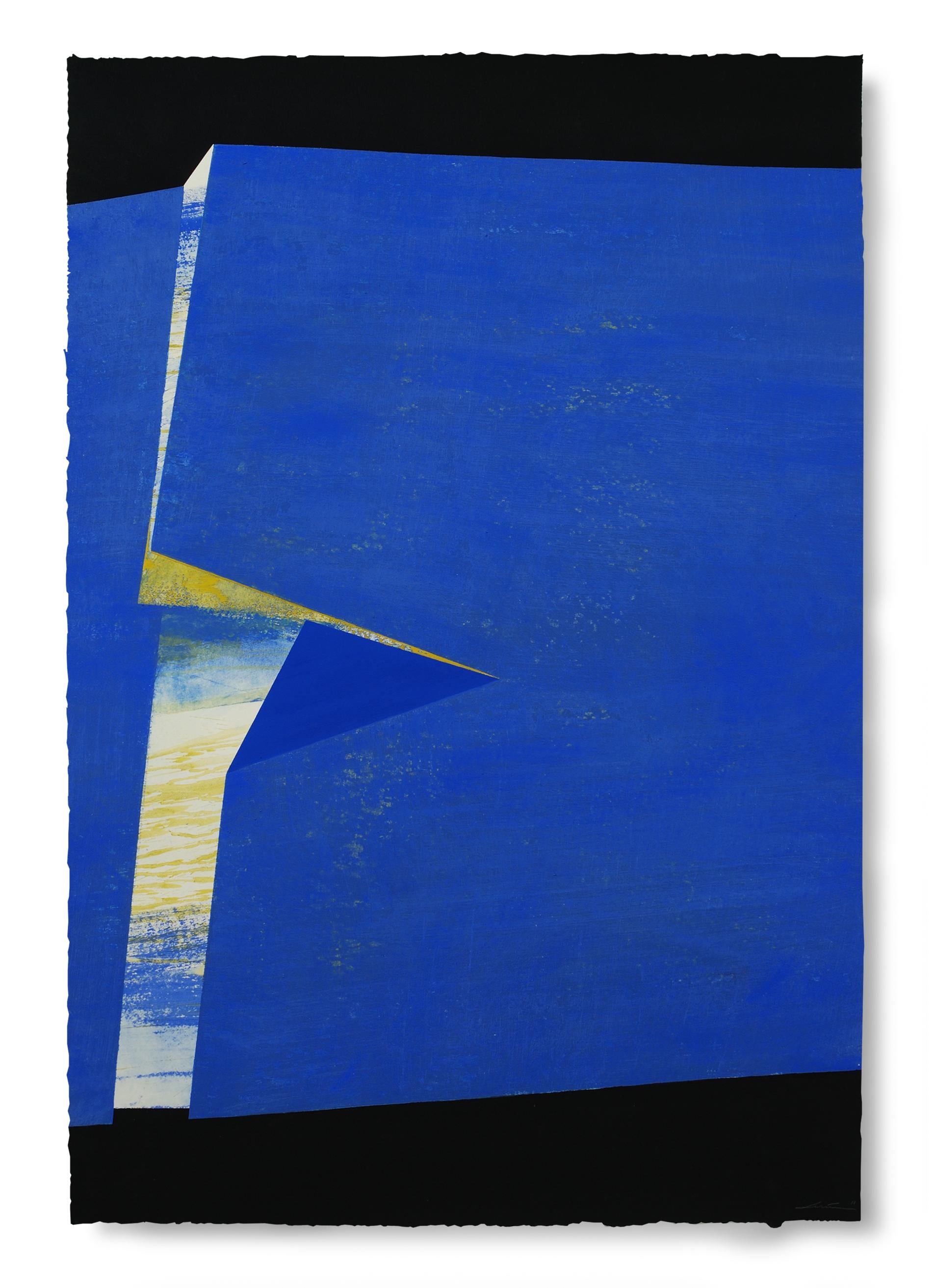 Silvia Lerin Abstract Painting - Folded Blue: Large Painting on Paper, by Award Winning Spanish Artist