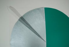 Green Cut Cable I: Circle Painting on paper and wood by Silvia Lerin