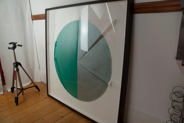 Green Cut Cable II: Circle Painting on paper and wood by Silvia Lerin For Sale 9