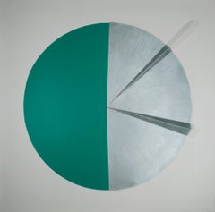 Green Cut Cable II: Circle Painting on paper and wood by Silvia Lerin