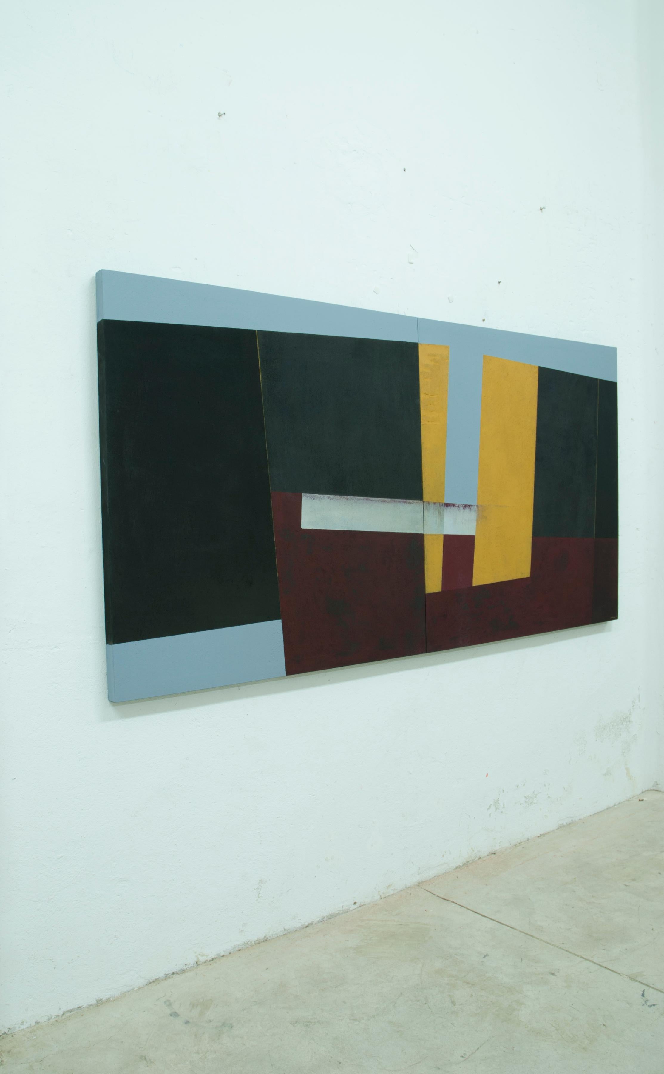 Large Yellow, Red and Black Abstract Painting by Silvia Lerin For Sale 1