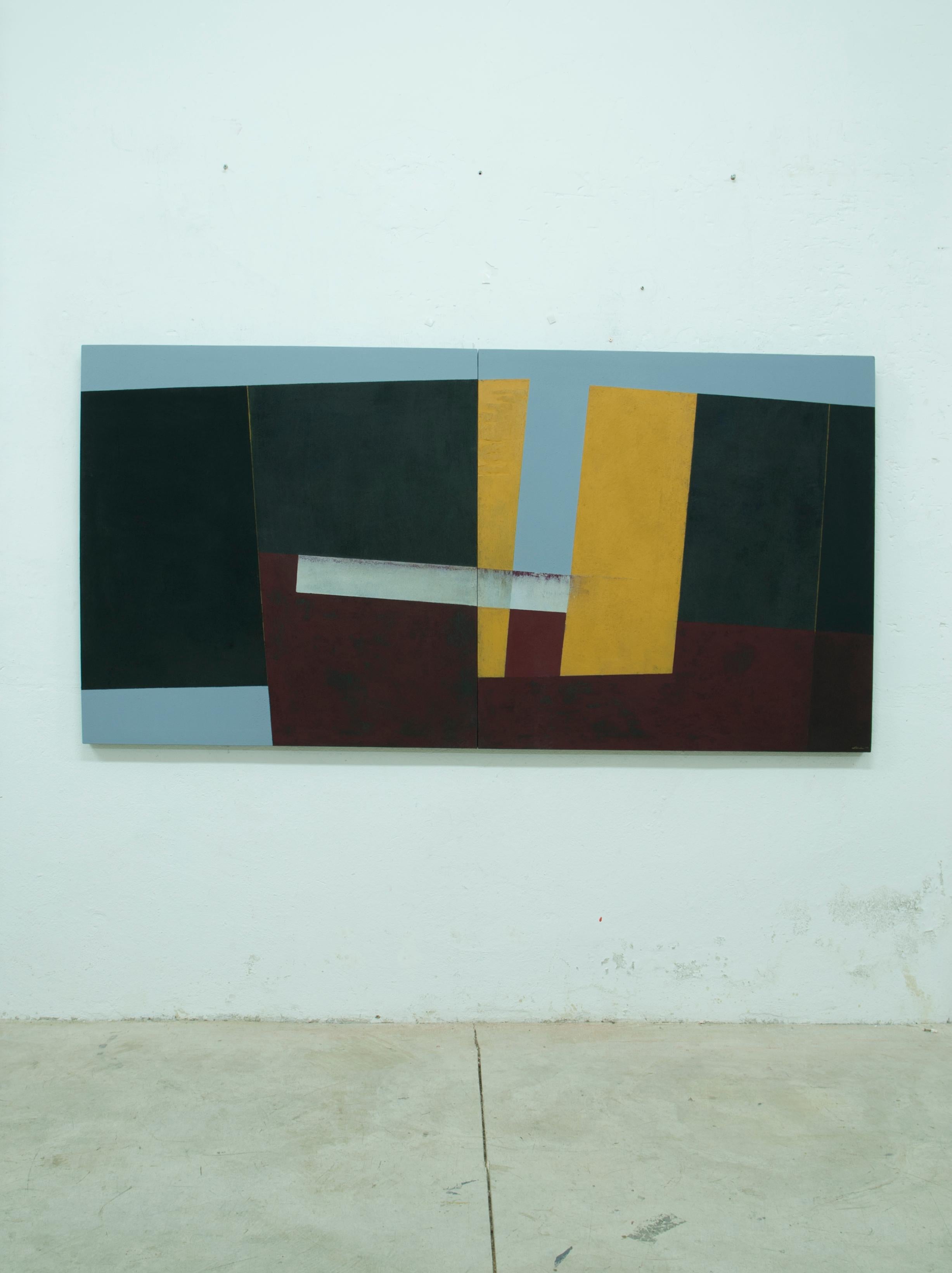 Large Yellow, Red and Black Abstract Painting by Silvia Lerin For Sale 2