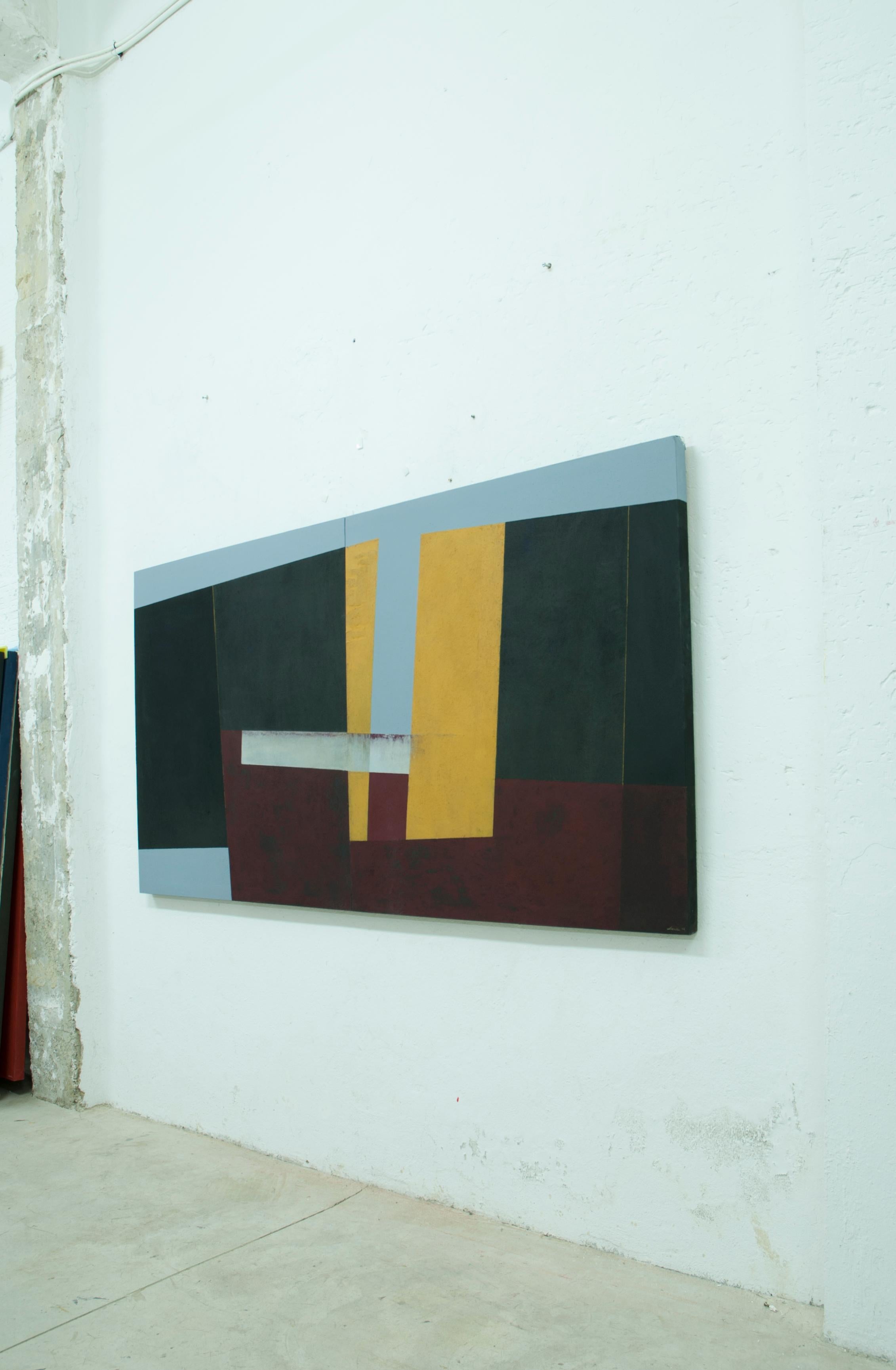 Large Yellow, Red and Black Abstract Painting by Silvia Lerin For Sale 3