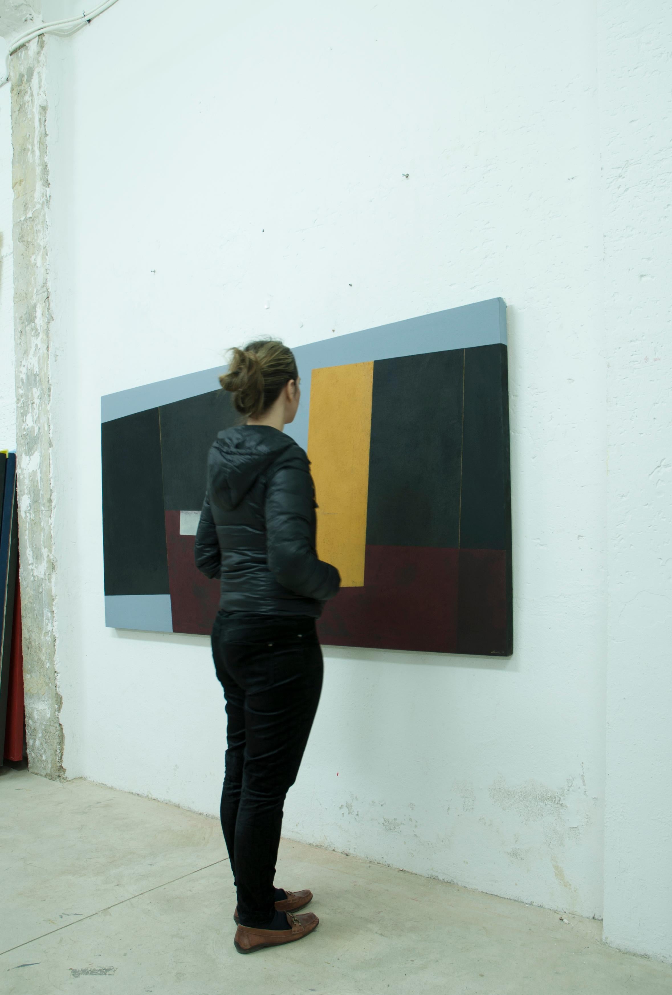 Large Yellow, Red and Black Abstract Painting by Silvia Lerin For Sale 4