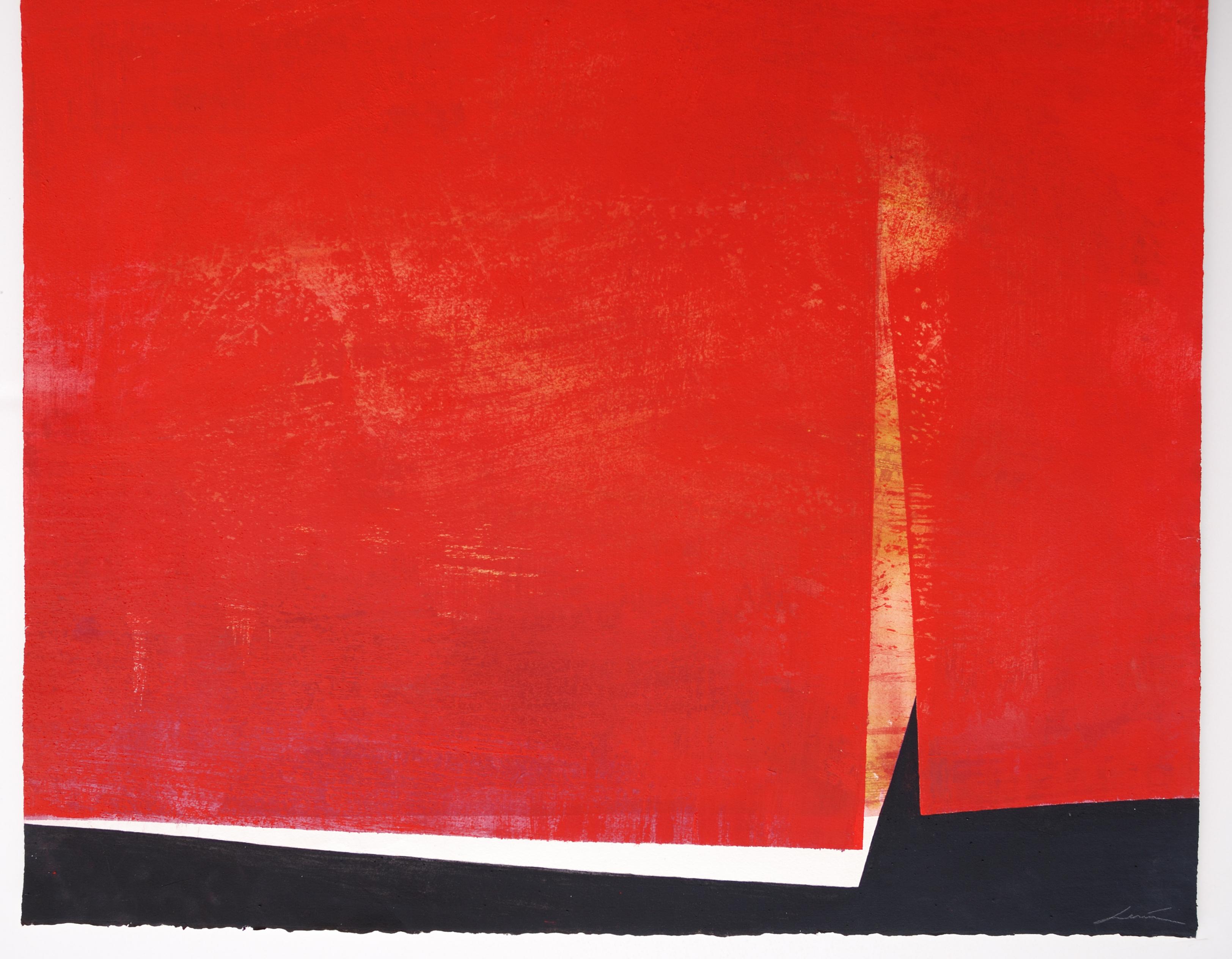 Red Piece Cleaved: Large Painting on Paper by Spanish Artist, Silvia Lerin For Sale 1