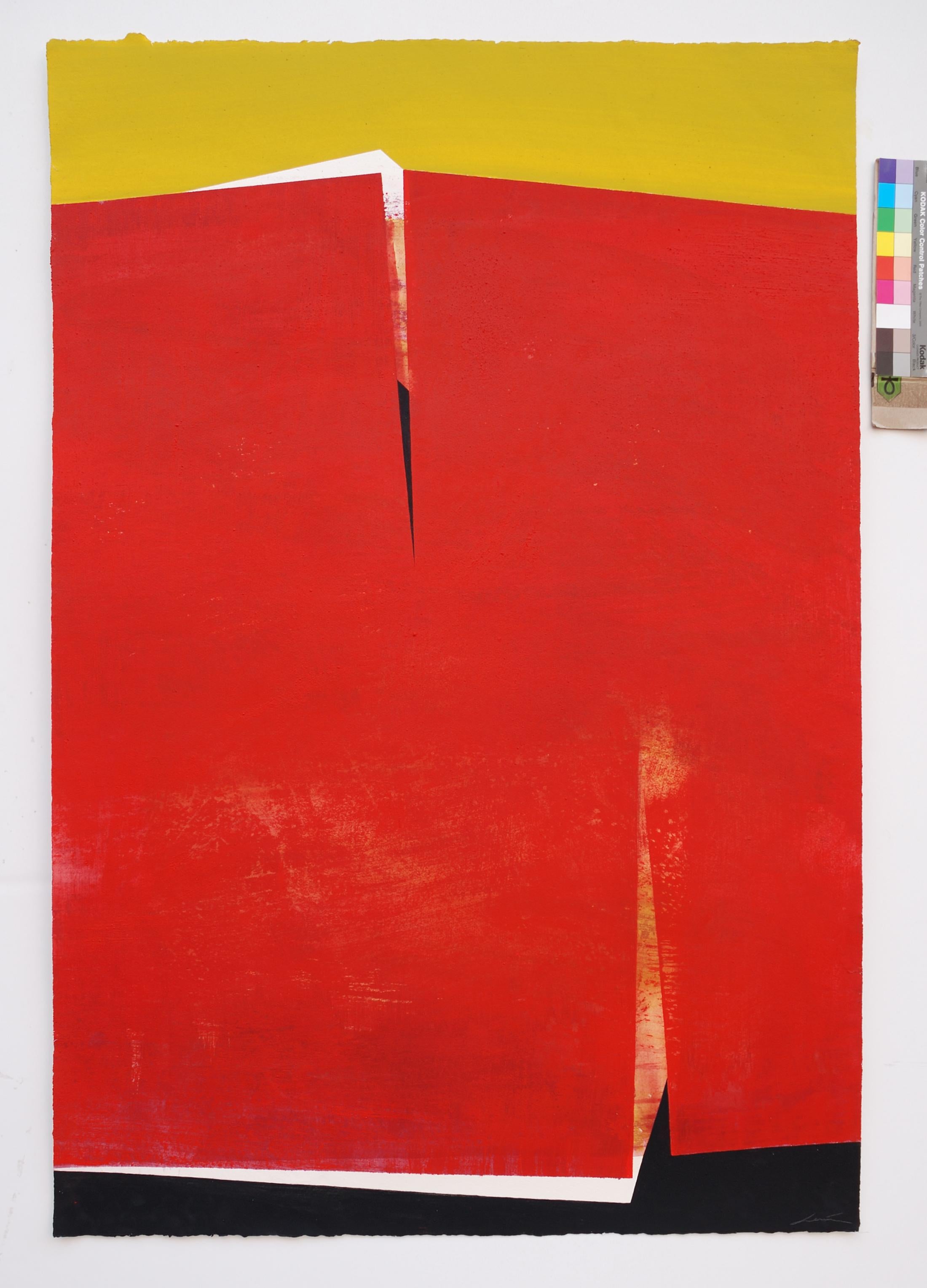 Red Piece Cleaved: Large Painting on Paper by Spanish Artist, Silvia Lerin For Sale 2