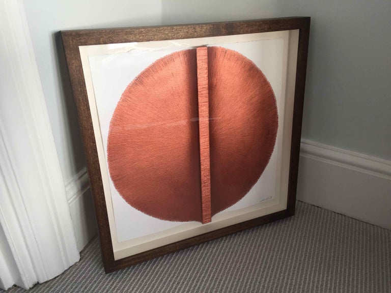 Solid Rod XVI: Copper Circle Painting on paper and wood by Silvia Lerin For Sale 1