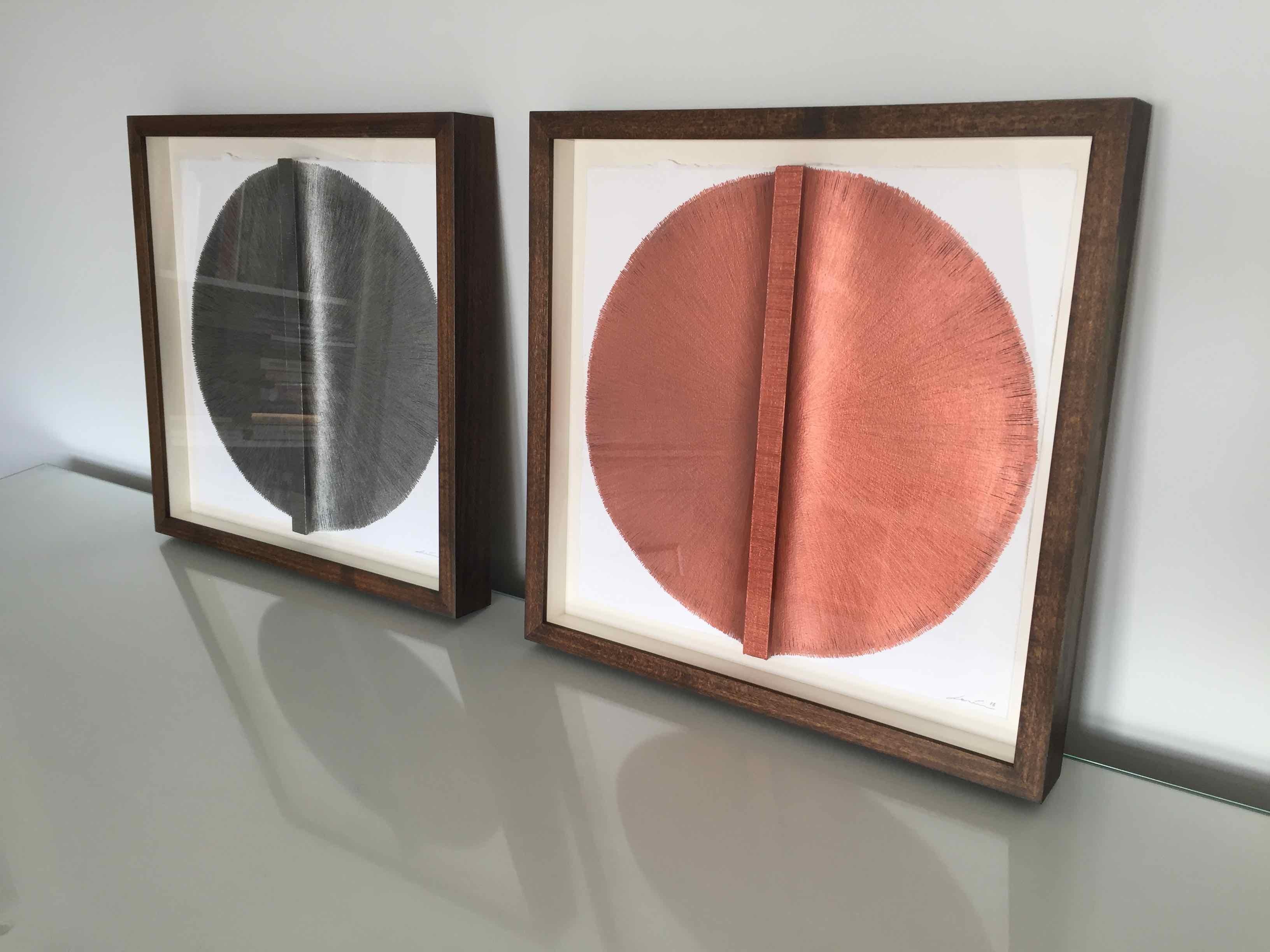Solid Rod XVI: Copper Circle Painting on paper and wood by Silvia Lerin For Sale 3