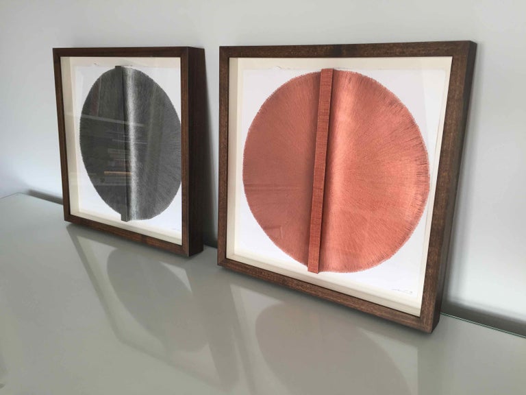 Solid Rod XVI: Copper Circle Painting on paper and wood by Silvia Lerin For Sale 4