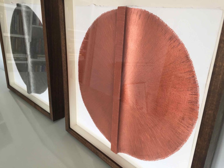 Solid Rod XVI: Copper Circle Painting on paper and wood by Silvia Lerin For Sale 5