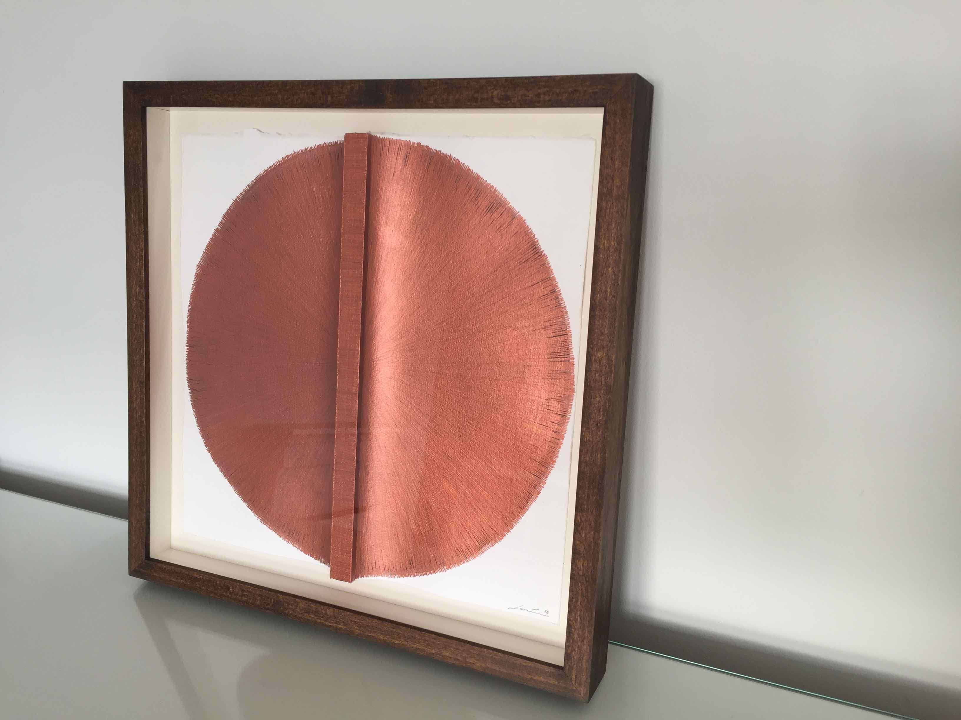 Solid Rod XVI: Copper Circle Painting on paper and wood by Silvia Lerin