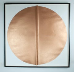 Solid Rod IX: Large, Gold Circle Painting on paper and wood by Silvia Lerin