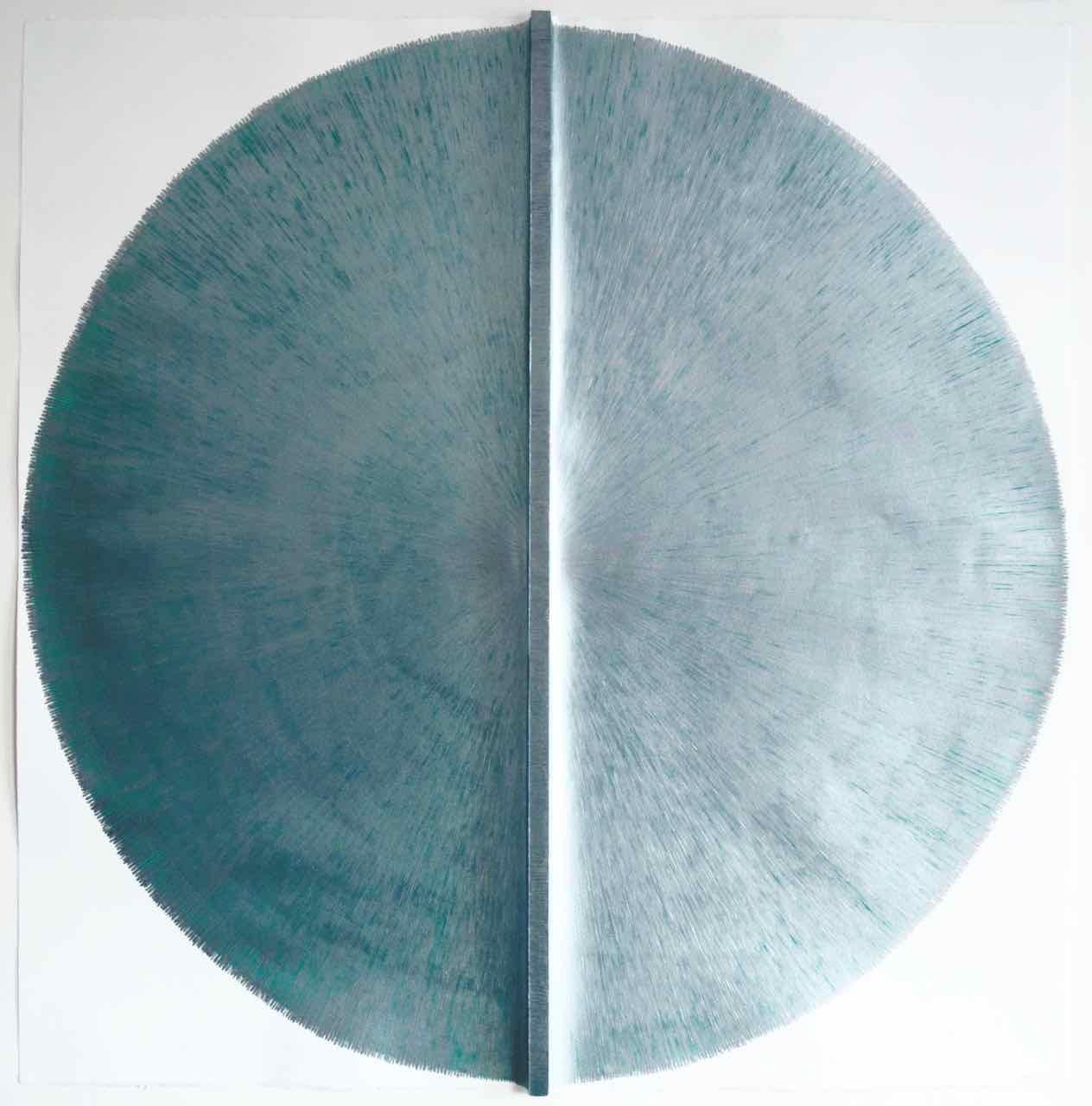 Solid Rod VIII : Large Silver Painting on paper and wood by Silvia Lerin