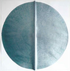 Solid Rod VIII : Large Silver Painting on paper and wood by Silvia Lerin