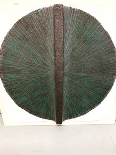 Solid Rod X: Silver Circle Painting on paper and wood by Silvia Lerin
