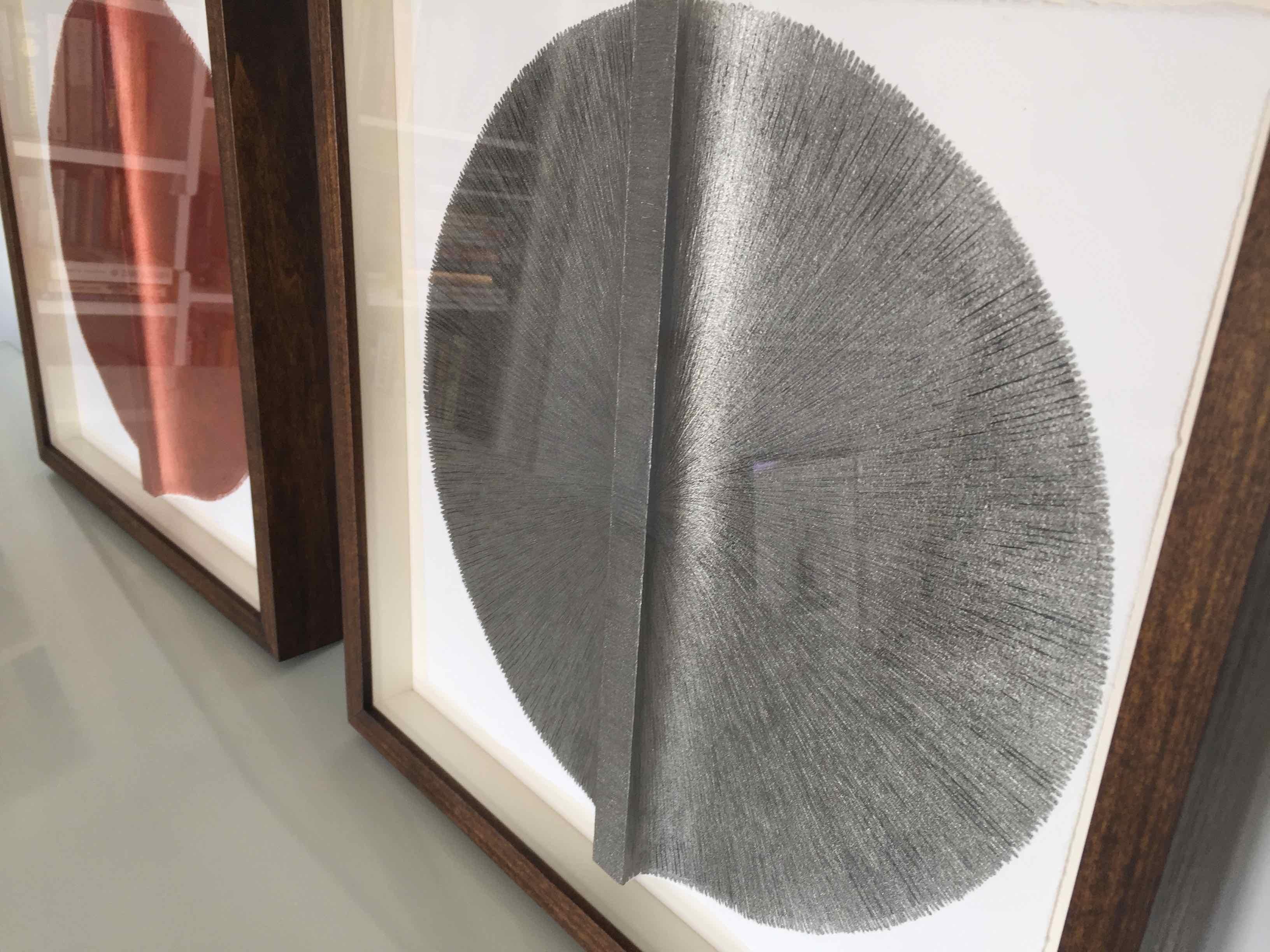 Solid Rod XI: Silver Circle Painting on paper and wood by Silvia Lerin For Sale 3