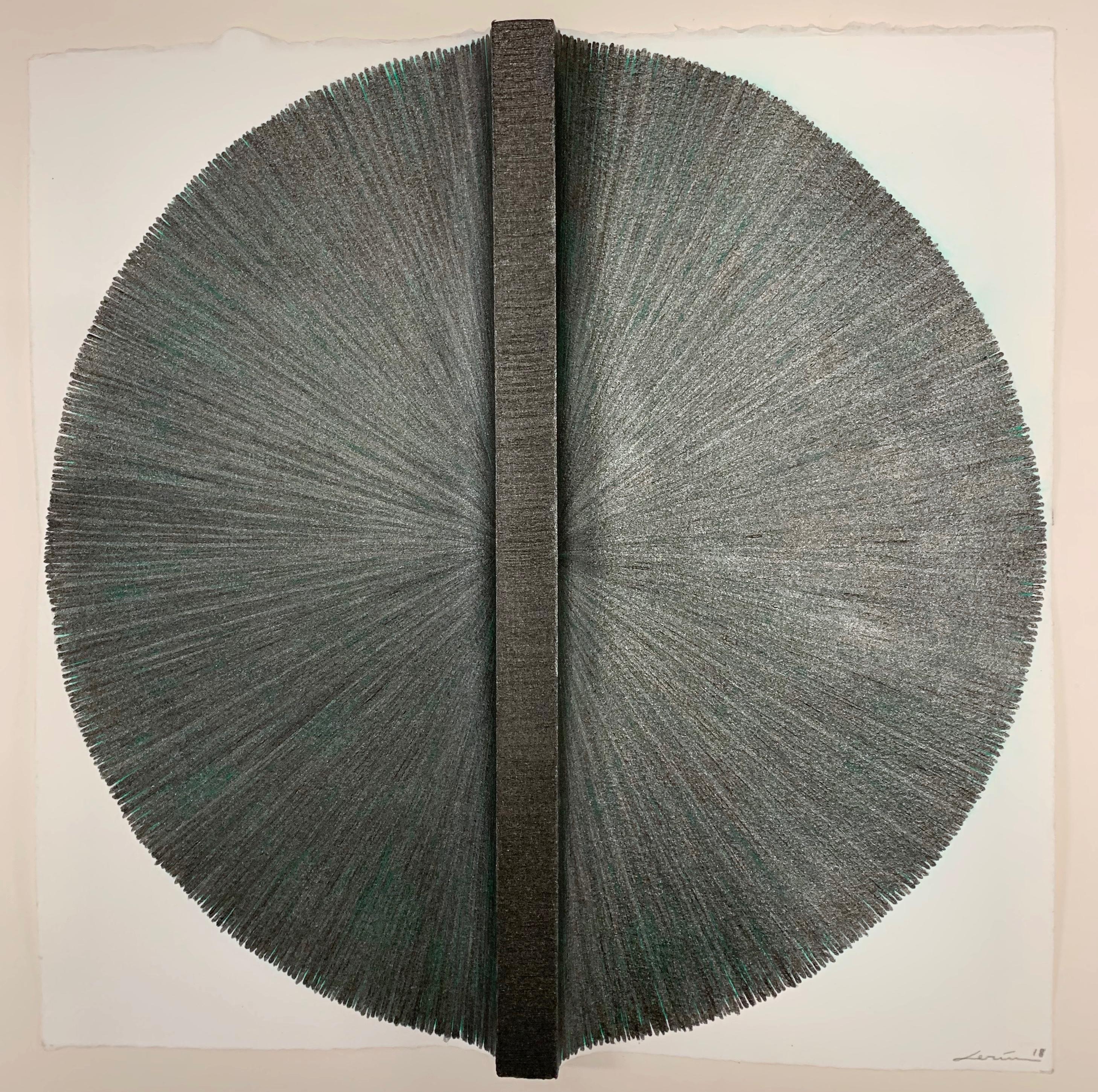 Solid Rod X: Silver Circle Painting on paper and wood by Silvia Lerin