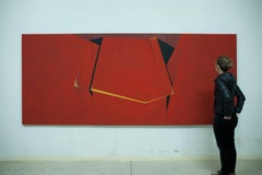 Through the Red: Large Abstract Hard Edge Painting on Canvas by Silvia Lerin