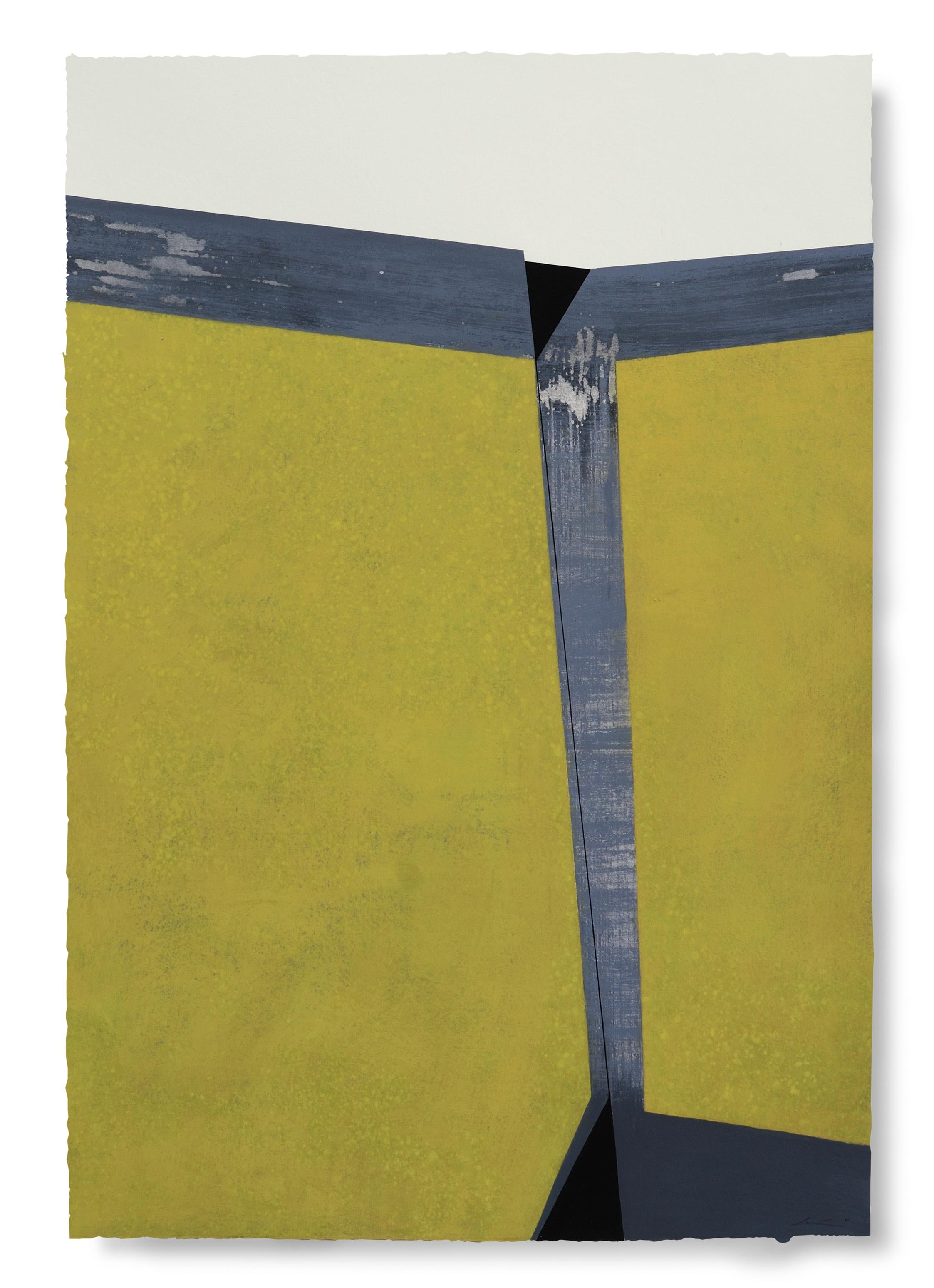 Yellow Surface Divided: Large Painting on Paper, Award Winning Spanish Artist