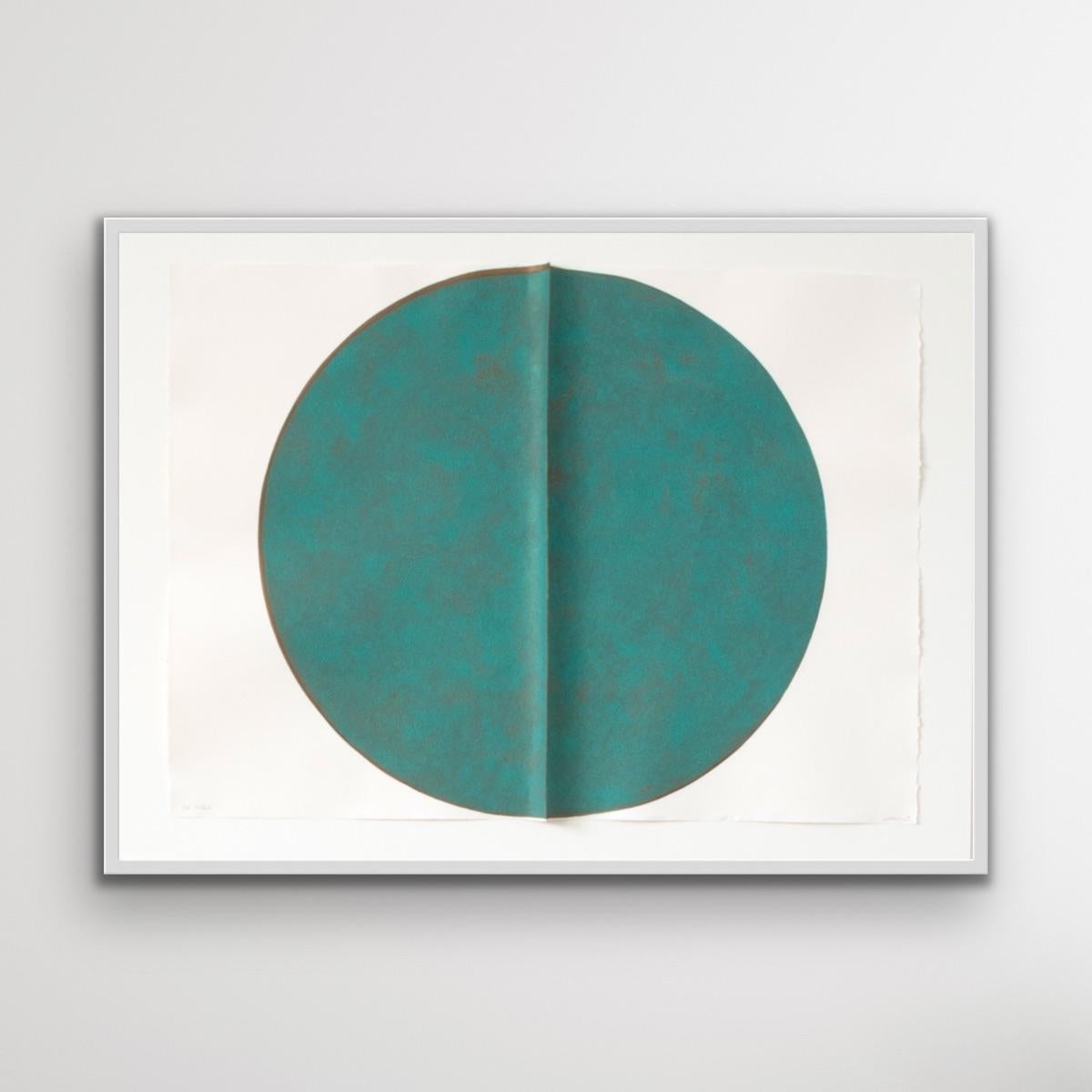 Oxide I: Large, Round, Green and Copper Editioned Collagraph by Silvia Lerin For Sale 1