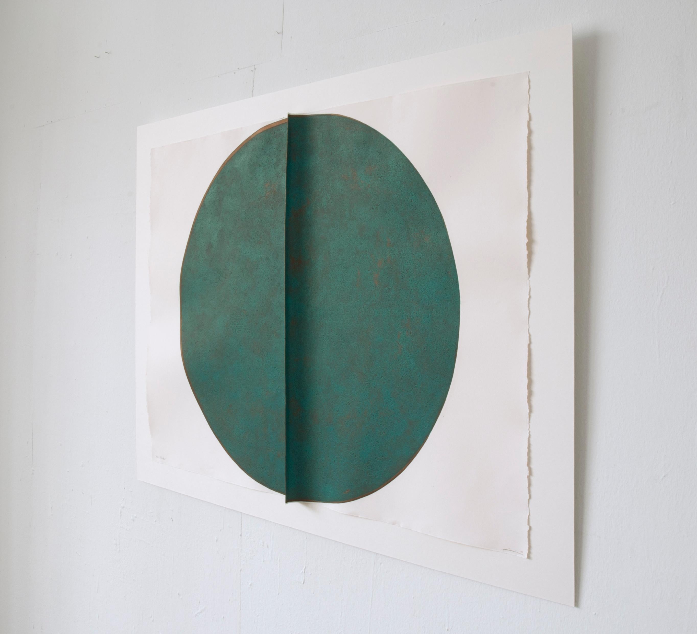 Oxide I: Large, Round, Green and Copper Editioned Collagraph by Silvia Lerin For Sale 5