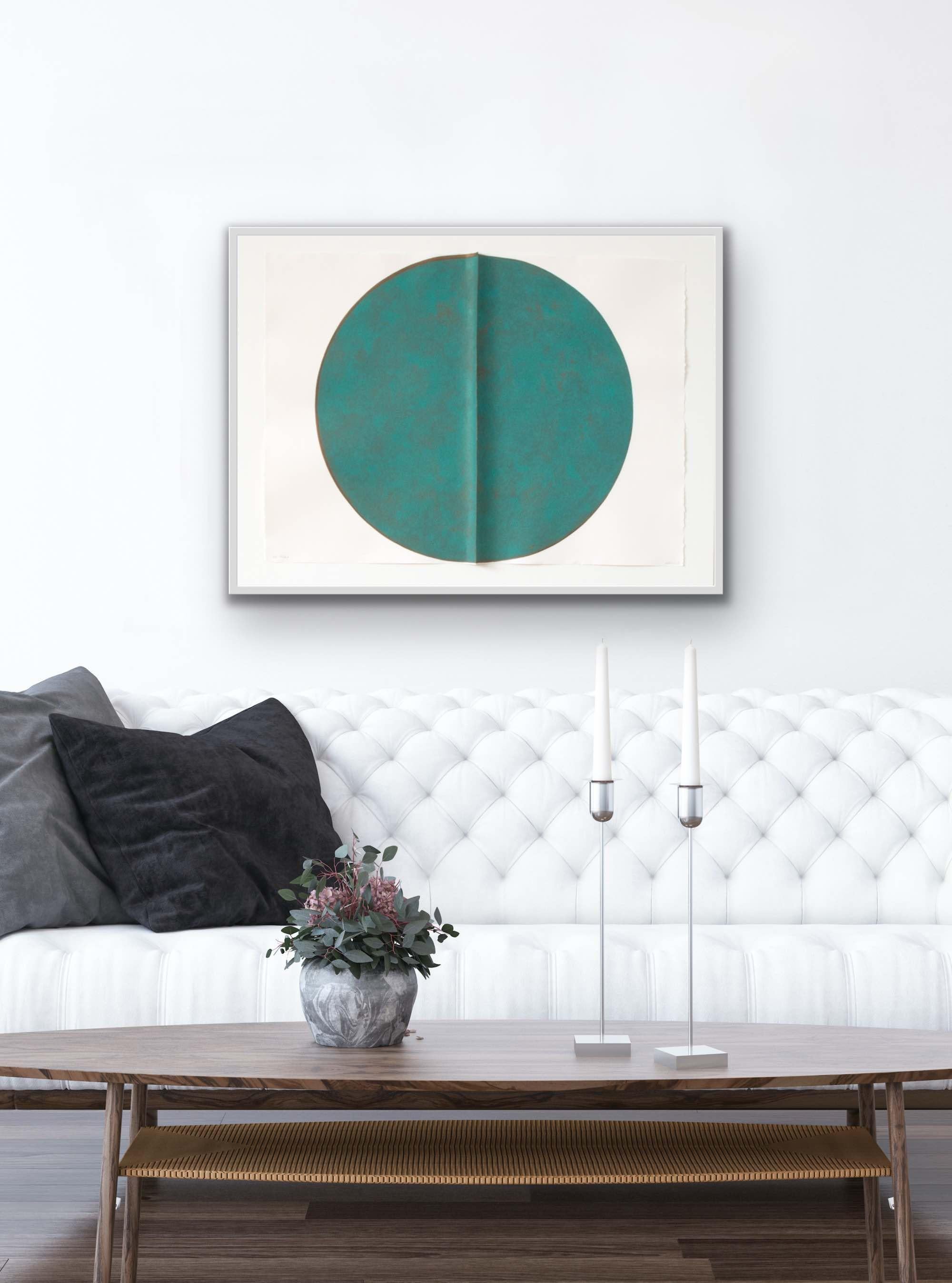 Oxide I: Large, Round, Green and Copper Editioned Collagraph by Silvia Lerin For Sale 2