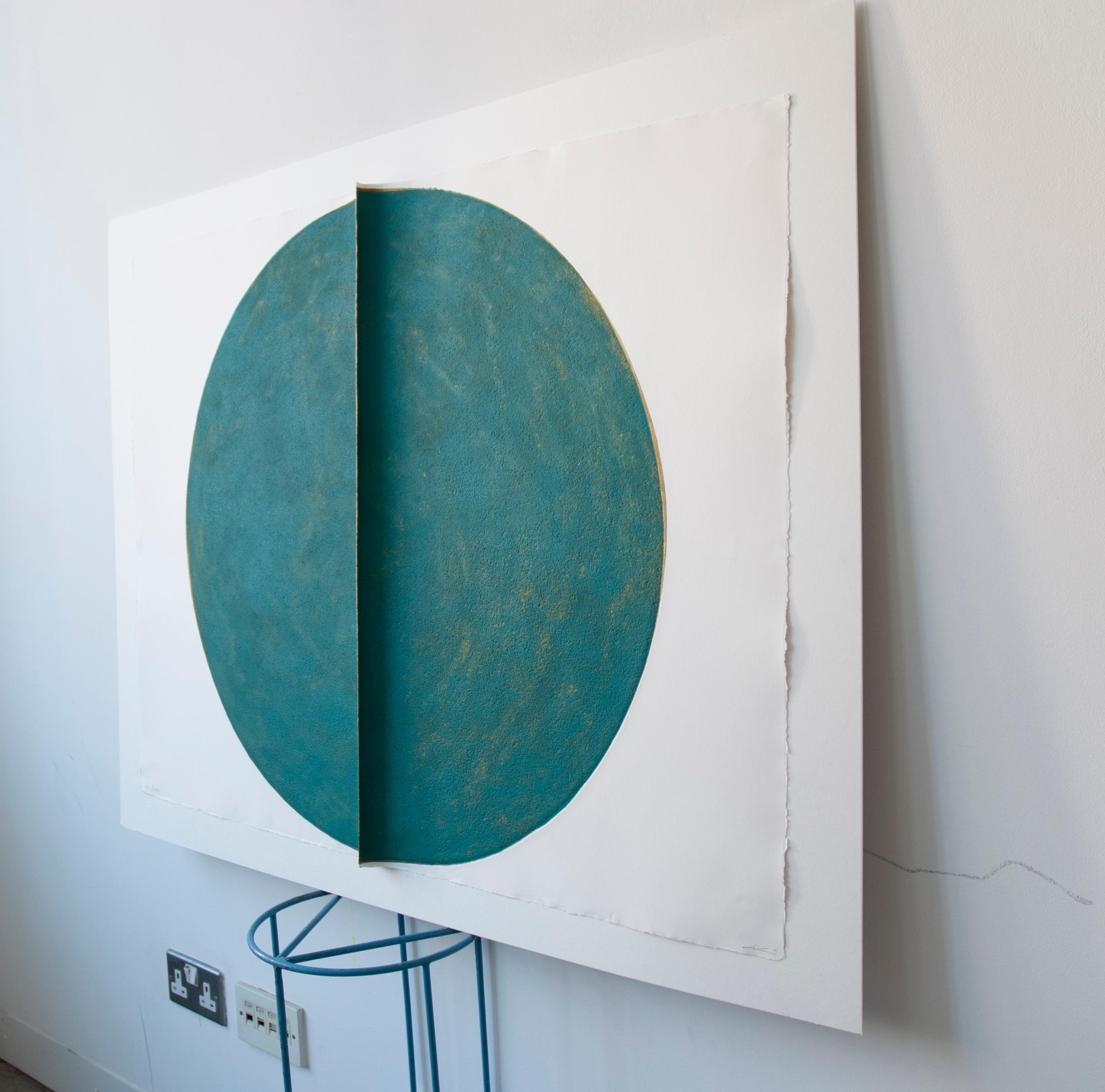 Oxide III: Large, Round, Green and Copper Editioned Collagraph by Silvia Lerin For Sale 1