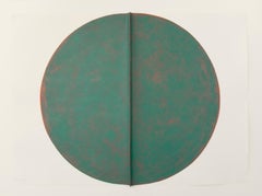 Oxide II: Large, Round, Green and Copper Editioned Collagraph by Silvia Lerin