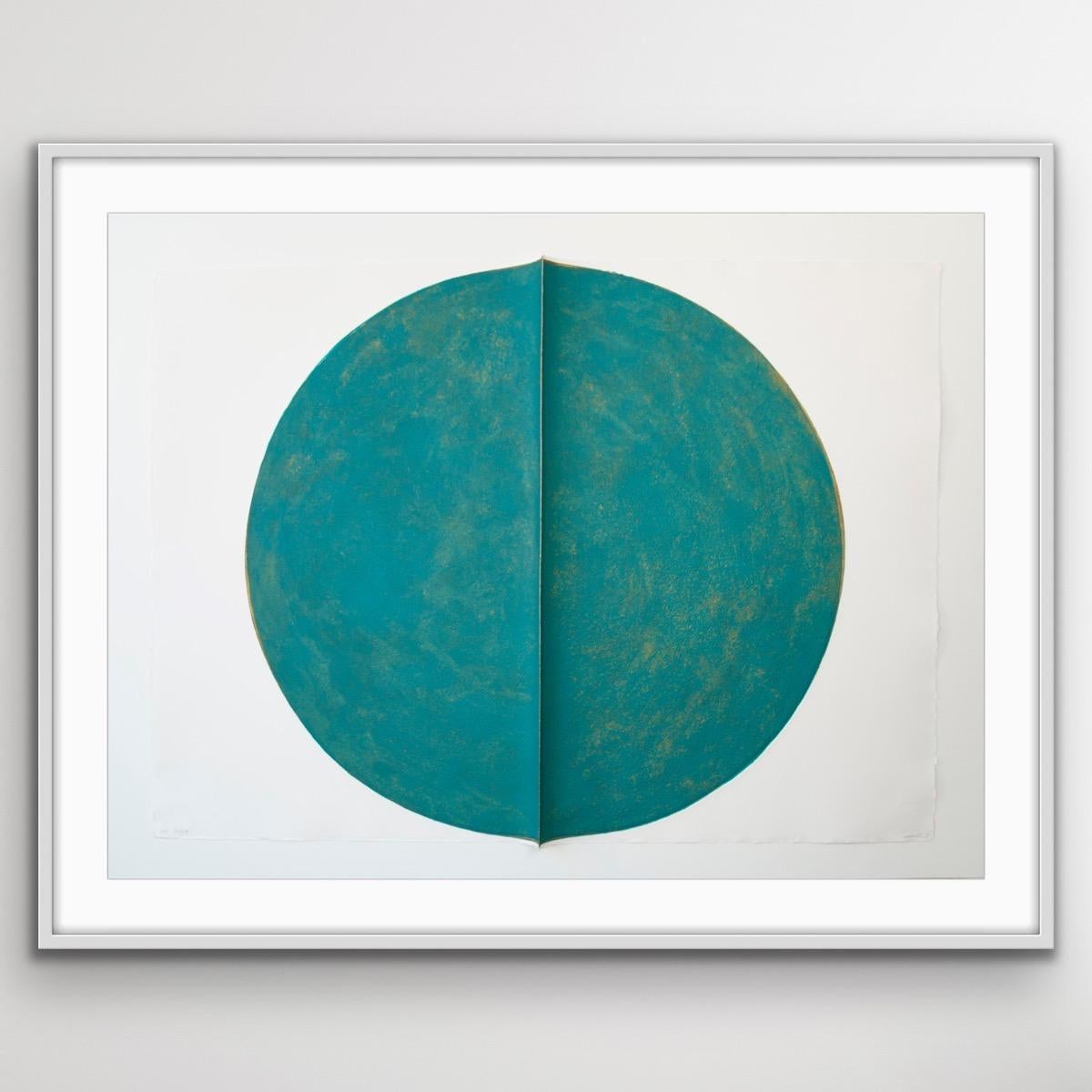 Oxide III: Large, Round, Green and Copper Editioned Collagraph by Silvia Lerin For Sale 4