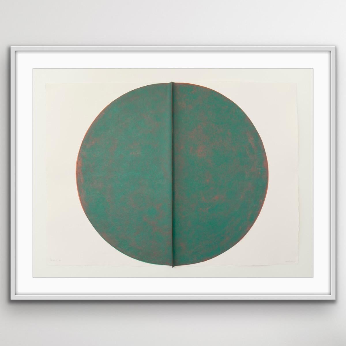 Oxide IV: Large, Round, Green and Copper Editioned Collagraph by Silvia Lerin For Sale 1