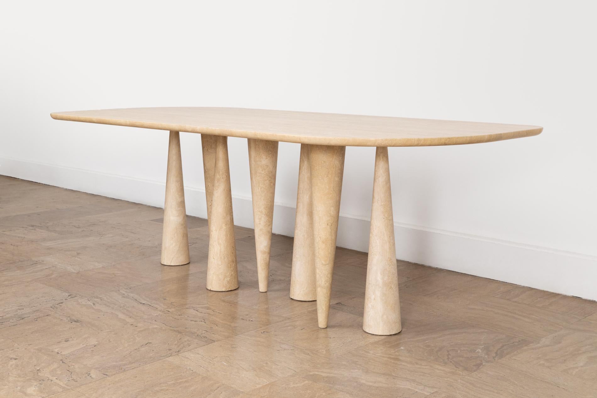 Silvia medium dining table by Moure Studio
Dimensions: D 80 x W 40 x H 80 cm.
Materials: Travertine.
Also available in different dimensions. 

Dining table made of travertine. Silvia translates its mineral inspiration into abstract shapes which