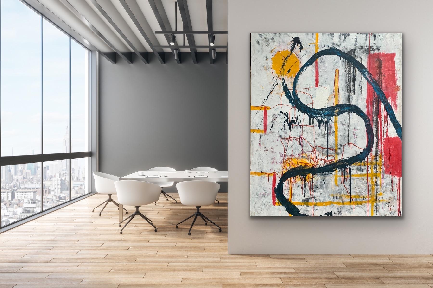 AUTUMN - large black, yellow, and red abstract expressionist painting  - Painting by Silvia Poloto