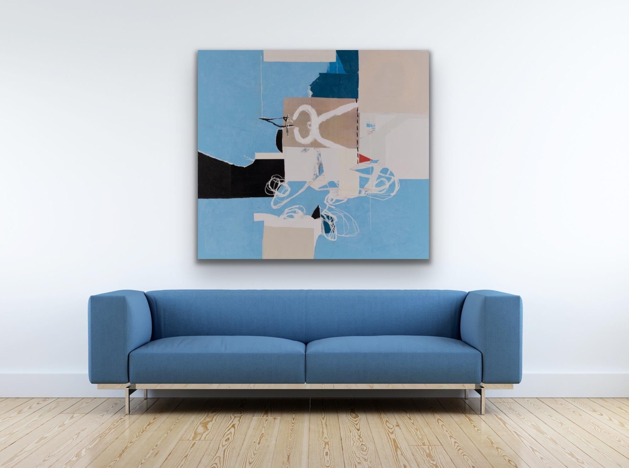 BLUE WABI-SABI - blue, brown, white and black abstract painting and collage  - Painting by Silvia Poloto
