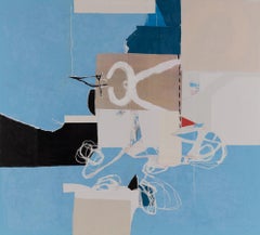BLUE WABI-SABI - blue, brown, white and black abstract painting and collage