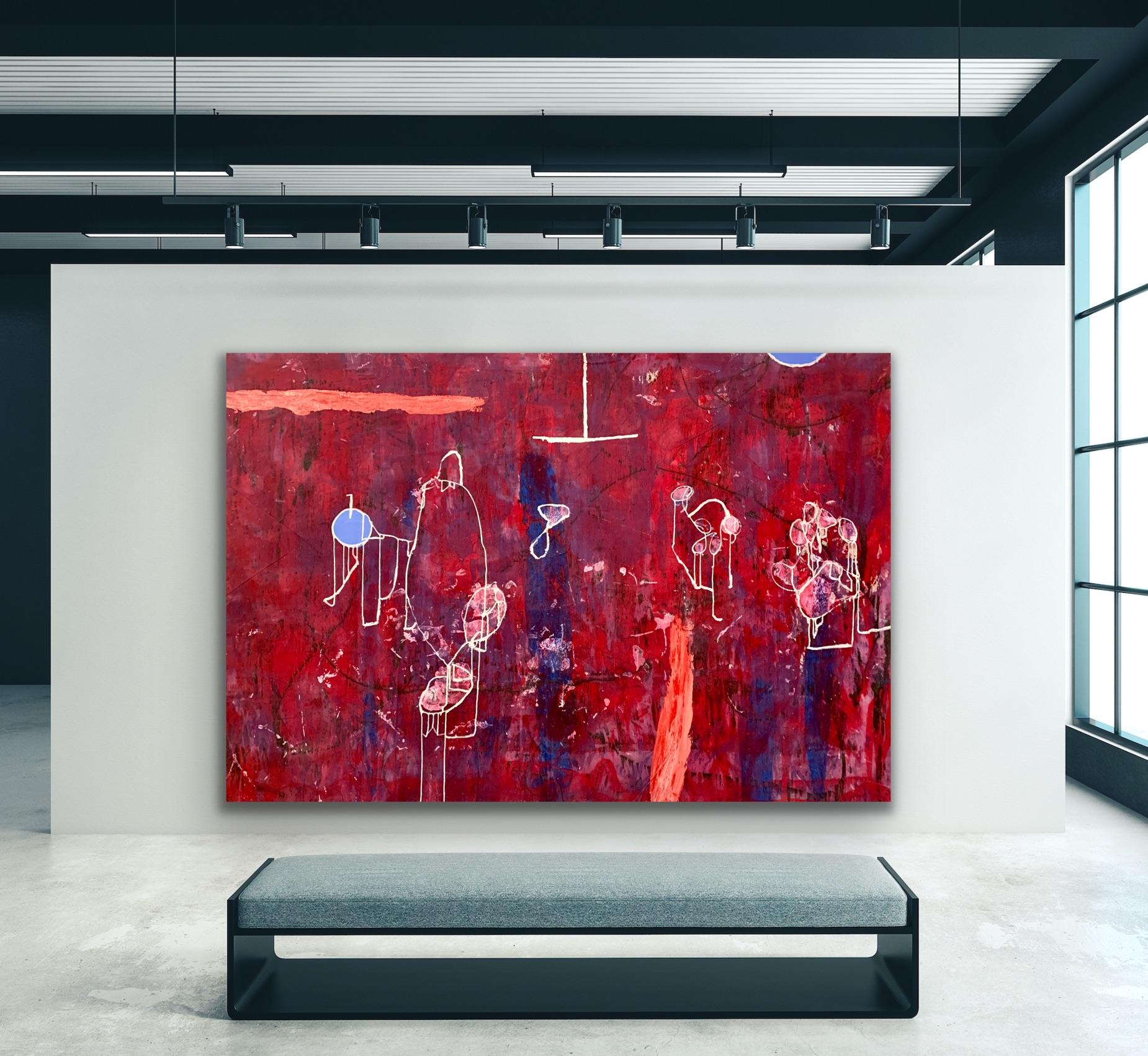 MARDI GRAS - red abstract painting - Painting by Silvia Poloto